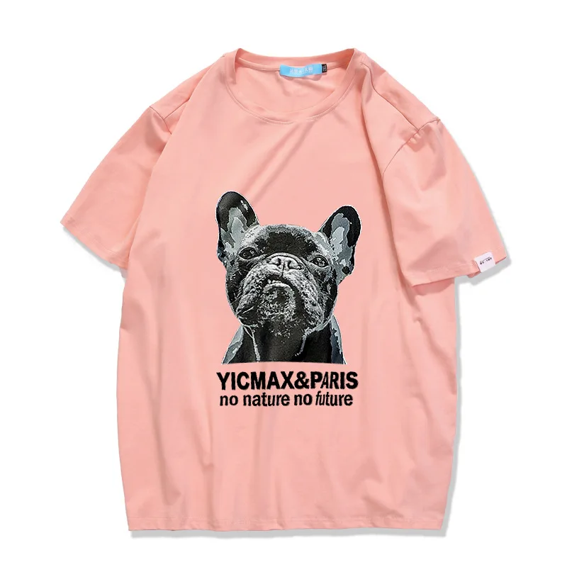 

New 2021 Summer Couple T Shirt Bulldog Print Oversized T Shirt Men Loose Tops Crew Neck Cotton Casual Tee Shirt Clothes