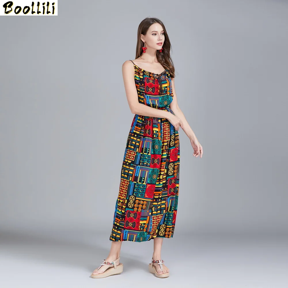 Женское пляжное платье Boollili Vestido цветочное на лямках повседневное длинное макси