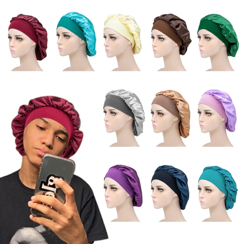 

Women Satin Sleep Night Cap Head Cover Bonnet Wash Hat African Hair Care Turban Headcover Beanie Bandana