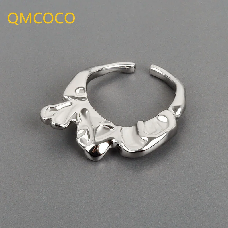

QMCOCO Креативный дизайн геометрическое женское кольцо неправильной формы вогнуто-Выпуклое серебро 925 пробы регулируемое для женщин ювелирно...