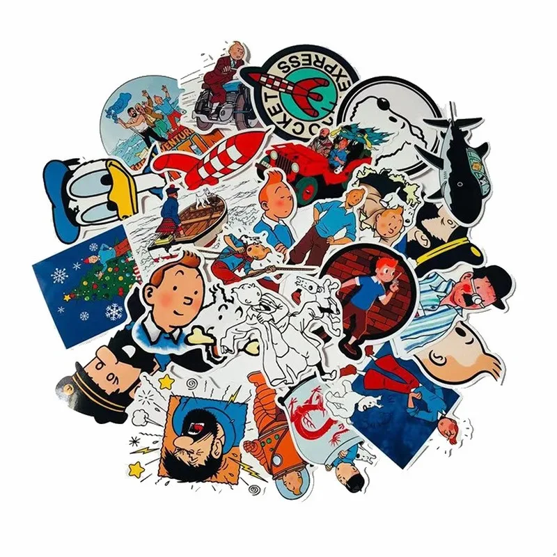 

25pcs Stickers Cartoon Anime Film The Adventures of Tintin Suitcase Notebook Doodle Stickers Car Decor for Kids Toys Adult Gift