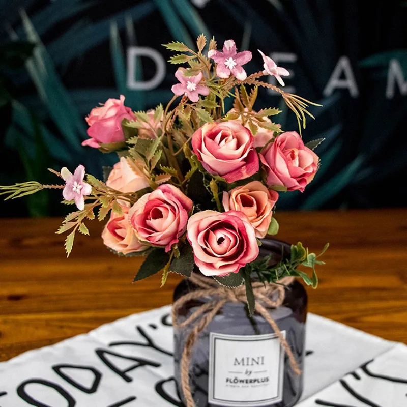

5 Branches Autumn Fake Tea Rose Silk Flower Fall Gerbera Daisy Artificial Plastic Flower For Wedding Home Accessories Decoration