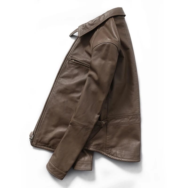 

Lapel New Men's Genuine Leather Jacket Slim Fit Short Sheep Skin Motorcycle Leather Jacket Men's Clothing