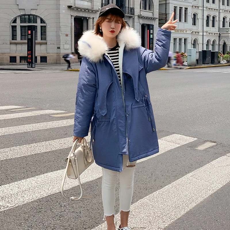 Зимняя теплая длинная парка с хлопковой подкладкой Женская куртка капюшоном