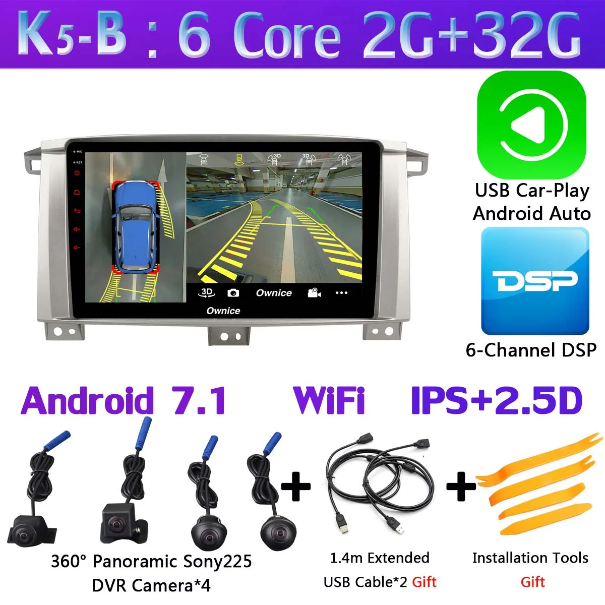 K5-B-CarPlay 360 ° 4* AHD камера Android 9,0 8 ядерный 4G+ 64G gps радио CarPlay SPDIF DSP Автомобильный плеер для Toyota Land cruiser 100 GX VXR LC100 - Цвет: K5-B-CarPlay