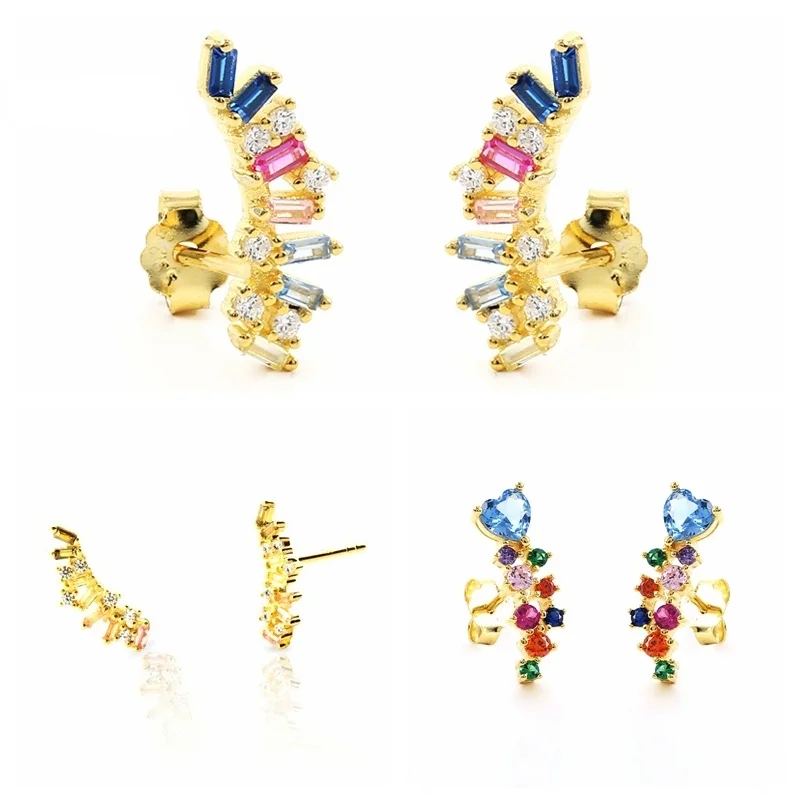 

Sterling Silver Earrings For Women Love Zircon Stud Earrings Ear Piercing Pendientes Mom Gift Trend Vintage fashion