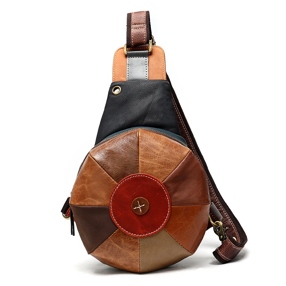 

Ethnic Style Design Woman Chest Bag Single Shoulder Bag Party Bags Genuine Leather Crossbody Pack Sling Bag With Earphone Hole