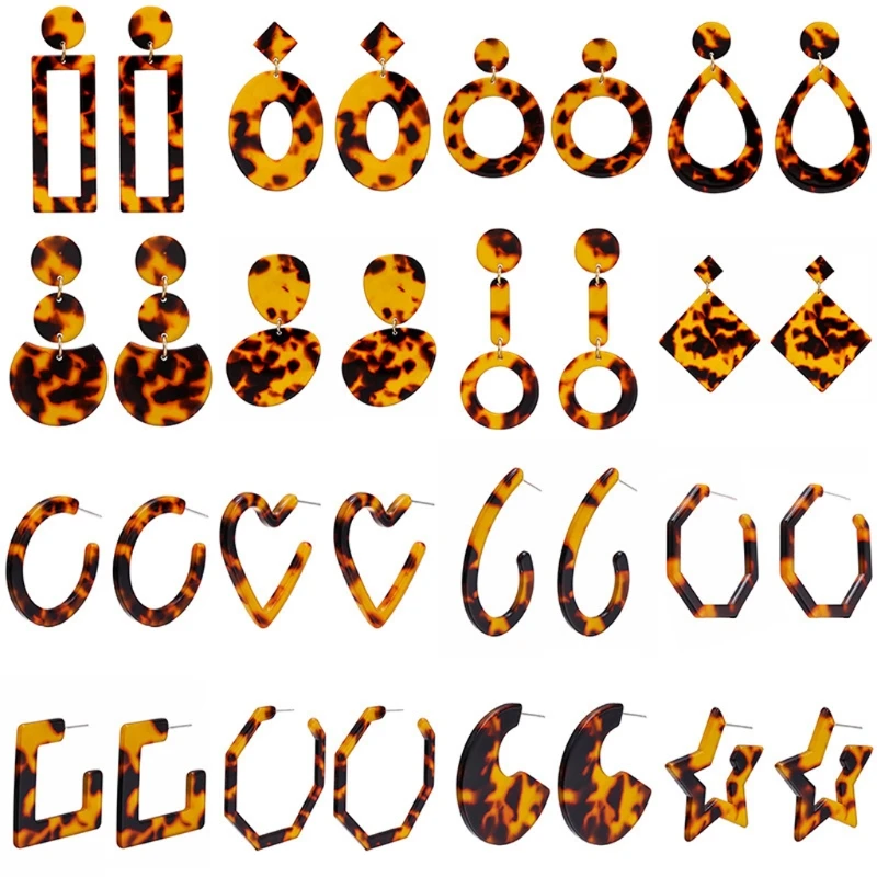 

16 Pairs Acrylic Earrings Statement Earrings Set Mottled Resin Hoop Earrings Drop Dangle Earrings Kit Fashion Jewelry