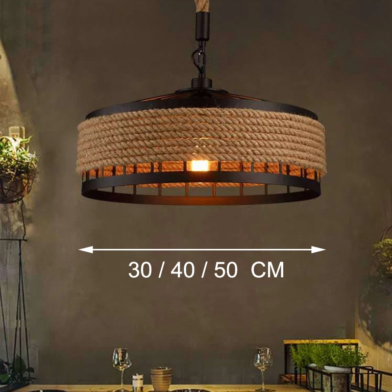 

Американский подвесной светильник из пеньковой веревки, круглый железный светодиодный светильник в скандинавском стиле, украшение для кух...