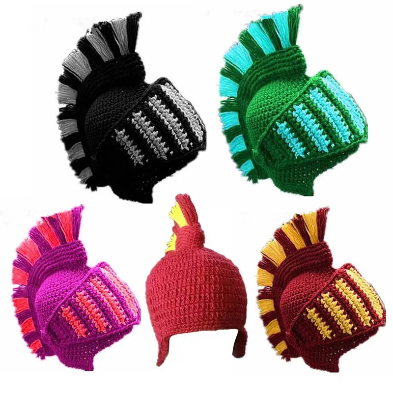 Забавная вязаная шапка для шлема рыцаря в стиле унисекс крючком Шапка-бини с