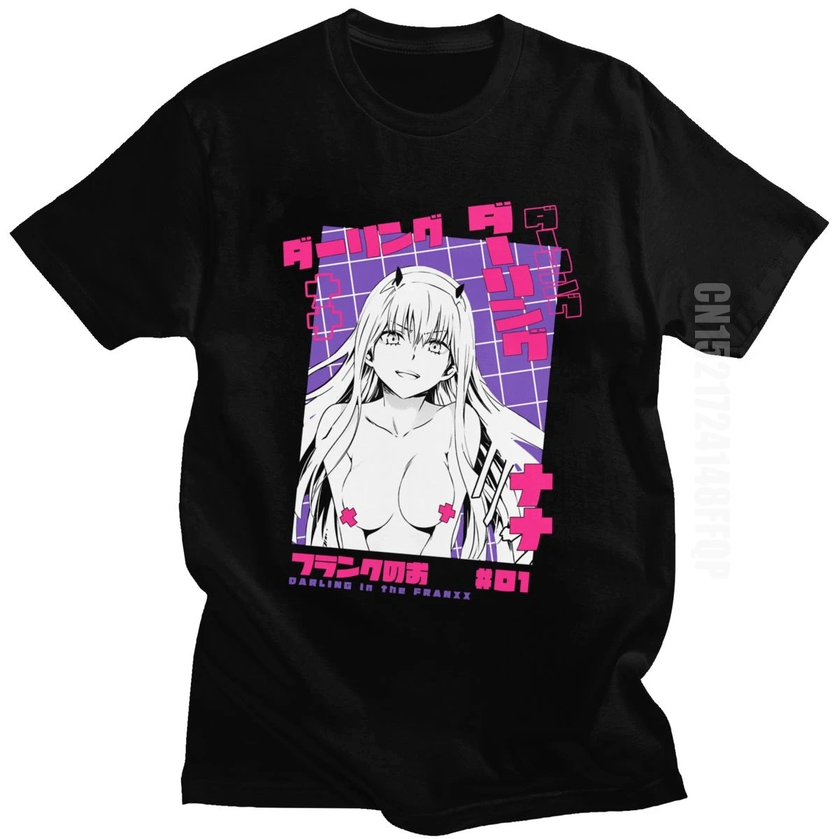 Cool Tshirt Men Darling In The Franxx Tshirt Waifu 100% Cotton Tee Tops O-neck Casual Anime T-shirt Manga Zero Two Shirt Kawaii