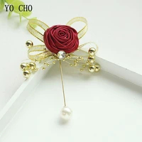 yo cho boutonniere artificial flower wrist corsage silk rose red men brooch pins bridesmaid bracelet corsage wedding boutonniere