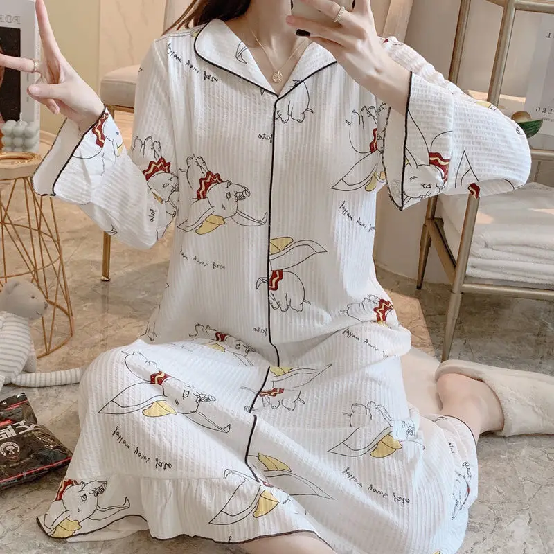 Women's Cartoon Elephant Home Dress Pregnant Loose Costume Long Sleeve Casual