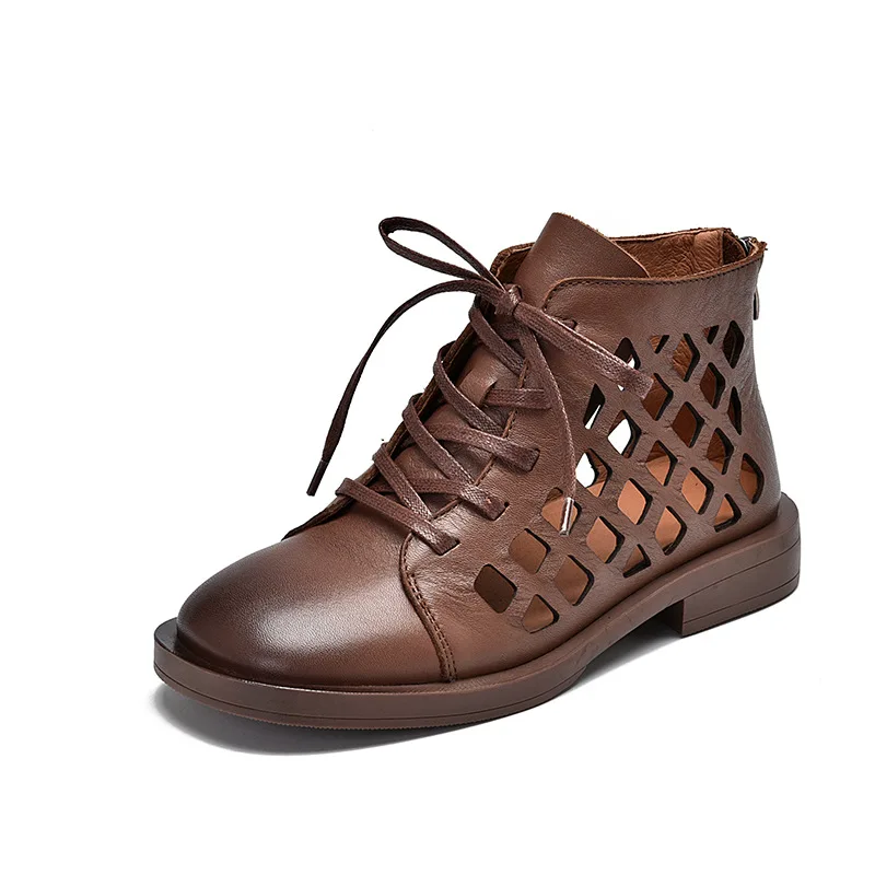 

YourSeason Ladies Genuine Leather Lace Up Shoes 2021 Handmade Flat With Sewing Leisure Women Vintage Summer Sandals