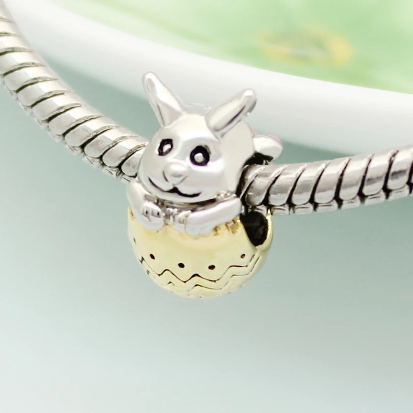 Бесплатная доставка Золотой Тон милый кролик Кролик Пасхальный Шарм бисера fit