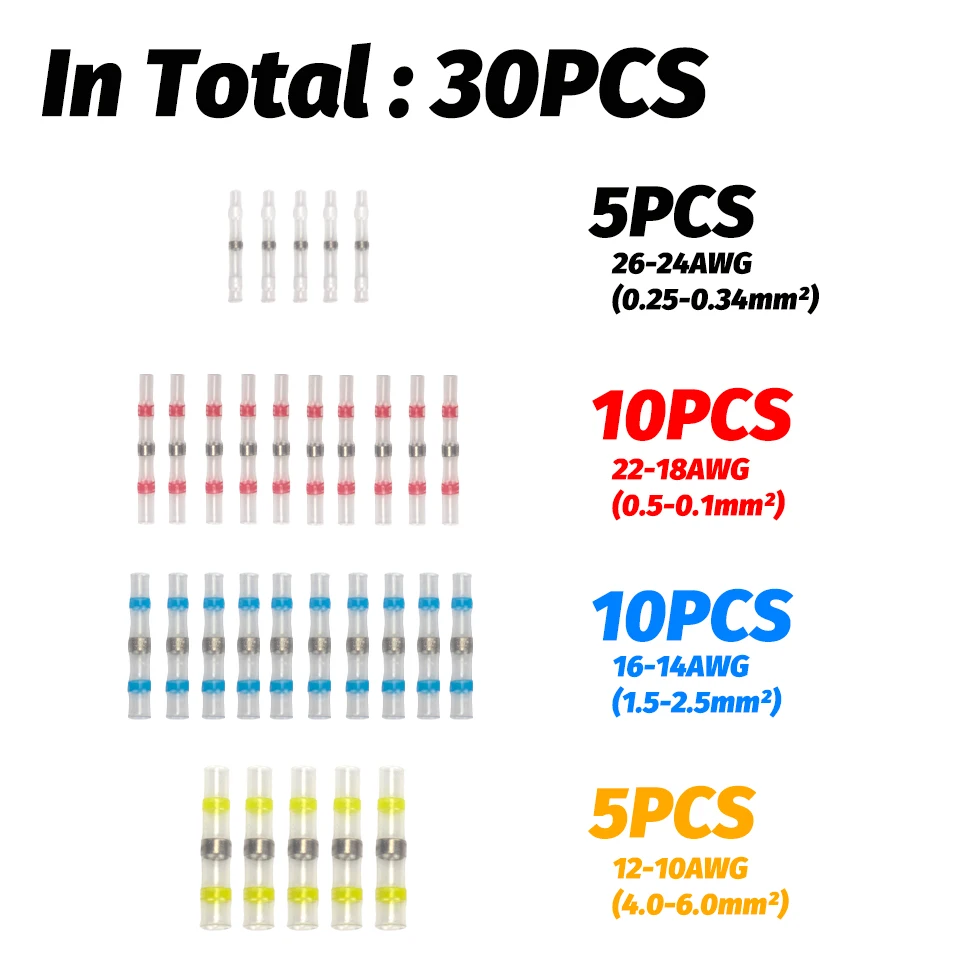 Соединители для проводов 10/50 шт., уплотнение для пайки, термоусадочные стыковые соединители для пайки, комплект соединителей для пайки, изолированные автомобильные, морские