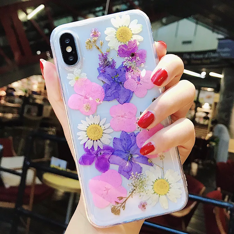07 Настоящие сухие цветы чехол для телефона для iPhone X 7 8 Plus прозрачный мягкий ТПУ красивый прессованный задний Чехол для iPhone 11 11 Pro Max - Цвет: 07