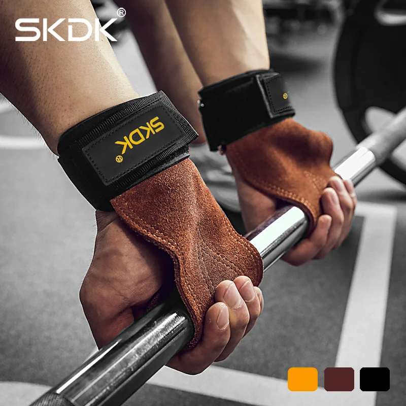 SKDK перчатки из воловьей кожи для тяжелой атлетики, для тренажерного зала, для фитнеса, накладки на запястье, поддержка кроссфита, тренировочные перчатки