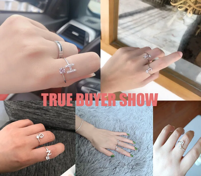 Женские открытые кольца UlLZ белые с цирконием и кристаллами 26 букв для свиданий