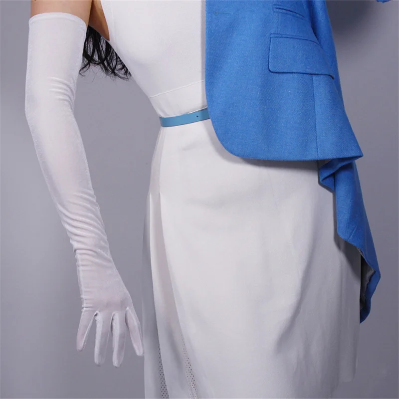 White 60CM Элегантные черные бархатные перчатки длиной 60 см, эластичные женские перчатки для сенсорного экрана RHS60 - Цвет: White 60CM