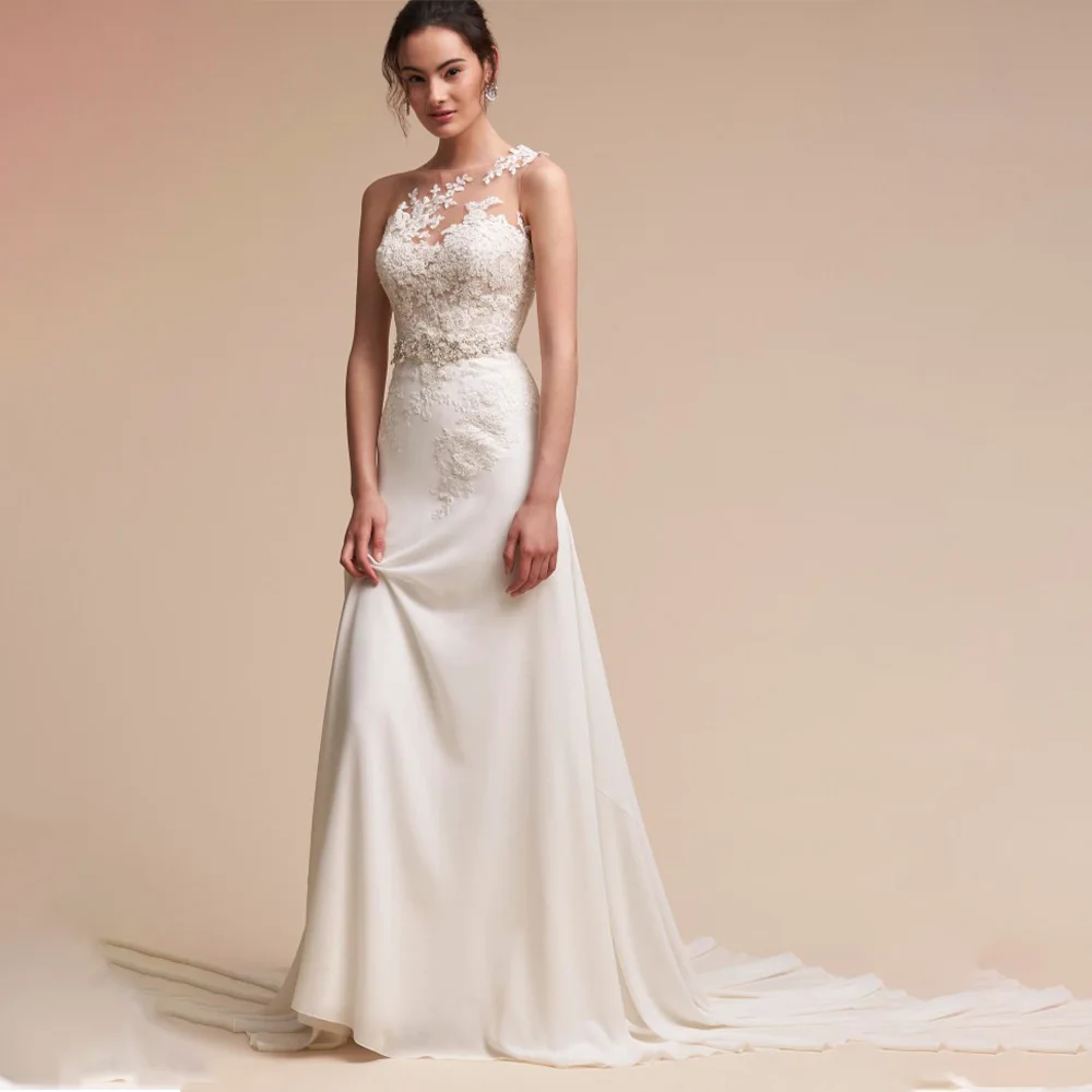 

Фантастическое свадебное платье-футляр с вырезом и колонной, с кружевной аппликацией из бисера, длинное свадебное платье с поясом