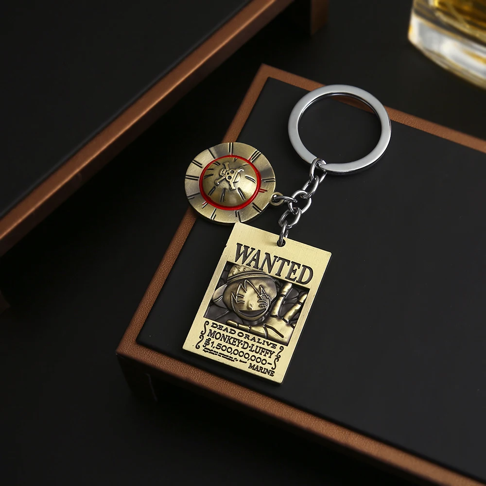 

Anime One Piece Luffy New Wanted Key Chain Keyrings Set Key Holder Pendant Metal Keychains Charm Men Jewelry