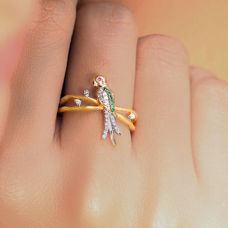 Fashion Rings Creative Bird Sparrow Cubic Zirconia Cross Hollow Animal Party for Women Gold Color Female Jewelry A4M481 | Украшения и