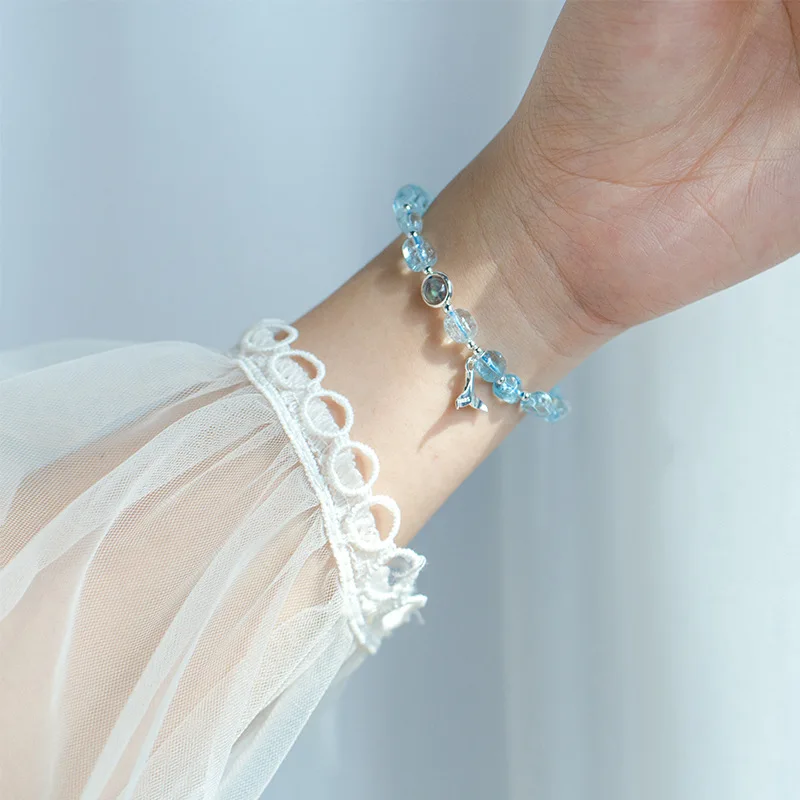 100% реальный. 925 пробы серебряные ювелирные изделия Аквамарин с украшением в виде