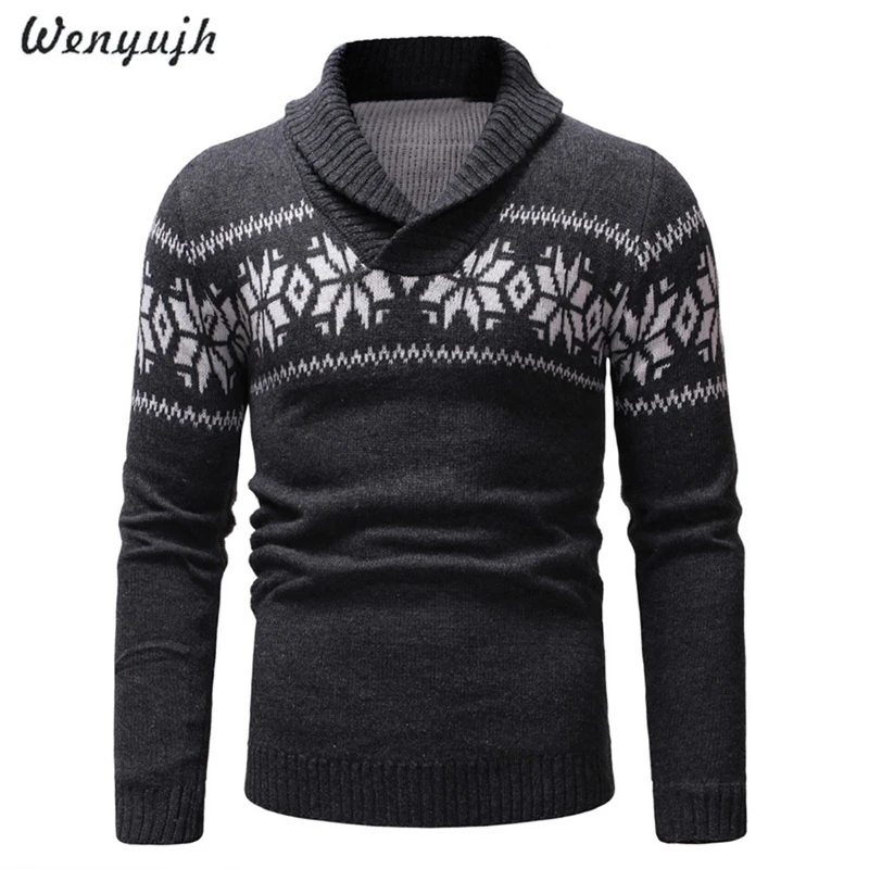WENYUJH Mens Sweater Long Sleeve Slim Fit Knitted Pullover Casual Man V-Neck Christmas Pattern Autumn Winter Sweaters Hombre
