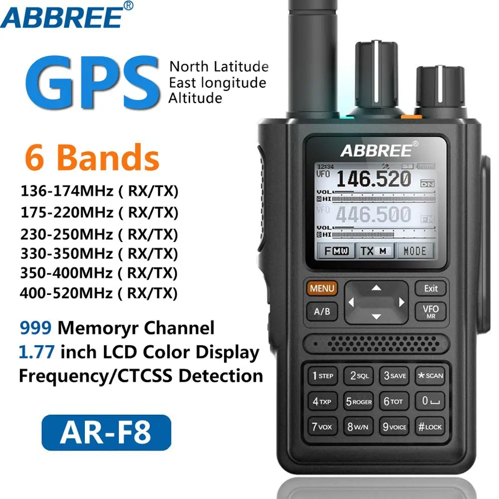

ABBREE AR-F8 GPS Обнаружение местоположения всех диапазонов (136-520 МГц) Частота/детектор CTCSS 1.77 LCD 999CH рация