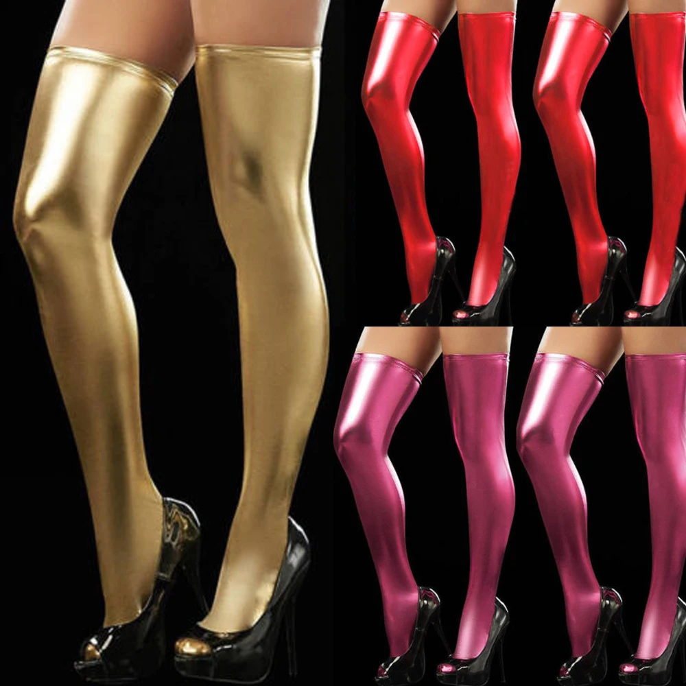 Женские высокие чулки влажные до бедра из искусственной кожи леггинсы | Женская