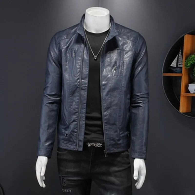 

2021 New Suit Leather Jacket Business Fashion Men's Jacket Men's Slim Fit Leather leather jacket Leather suit for men