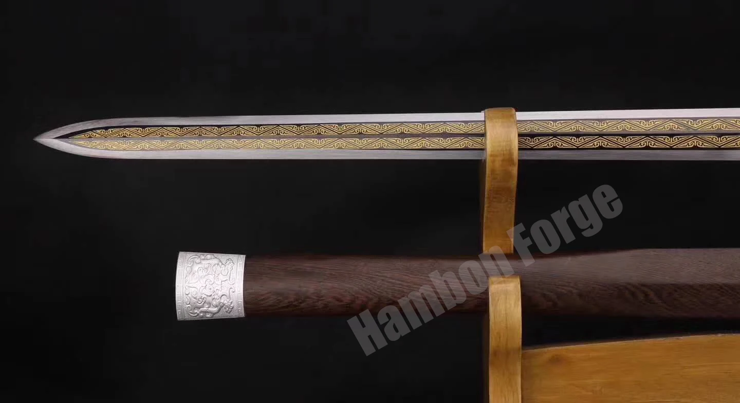 

Handmade Han Jian 1095 High Carbon Steel Chinese Dragon Sword Silver Alloy Tsuba Full Tang