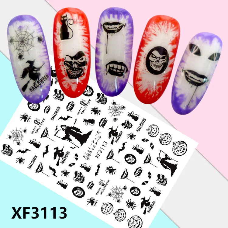 XF3113 Хэллоуин моделей! Лак для ногтей задний клей дизайн ногтей стикер для украшения ногтей - Цвет: XF3113