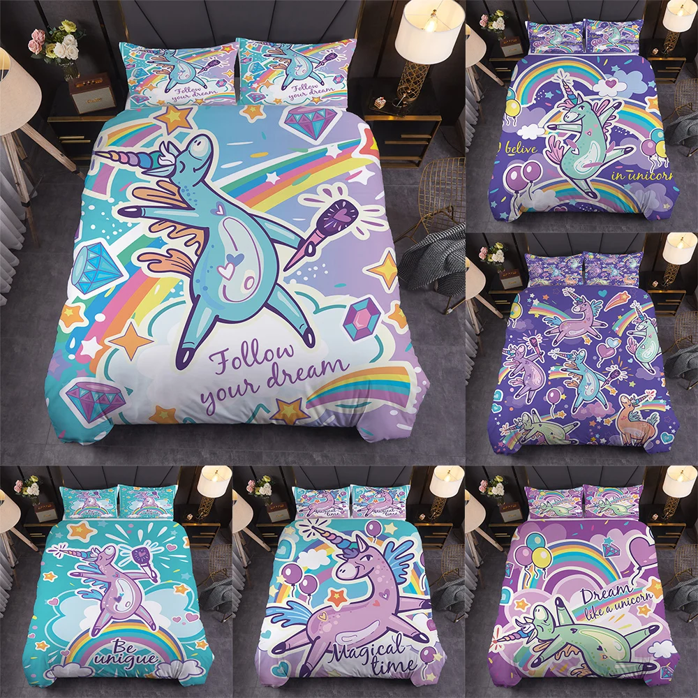 

Funny Unicorn Pattern Series Bedding Cute Comfortable Duvet Quilt Pillowcase Home Textile Children Girl Bedroom Decoration