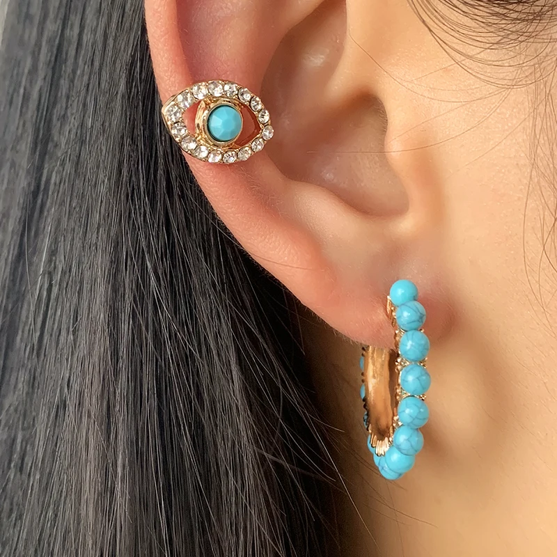 Женские винтажные серьги с акриловыми бусинами Коми богемные в форме C бирюзой