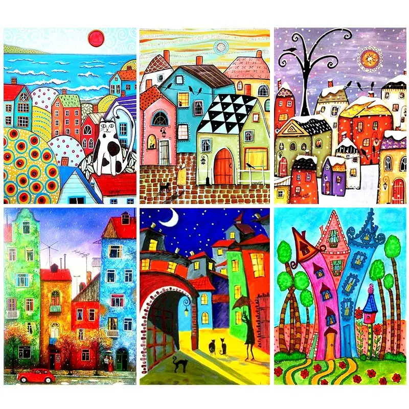 

GATYZTORY Painting By Numbers DIY Cartoon House Room Wall Art Unframed Oil Paint For Adults Home Decoration 60x75cm