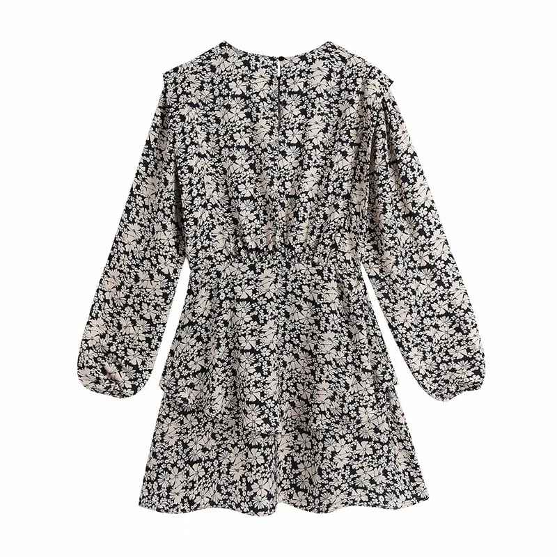 

Ladies 2021 Spring Summer New Floral Short Dresses Women's Doll Collar Oversized Fashion Elegant Printed Mini Chic Dress Female