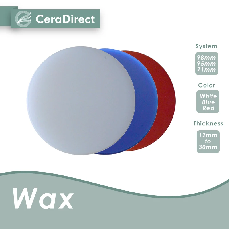 Ceradirect WAX disc-Open system (98 мм)-белый/красный/синий (8 шт.)-для стоматологической