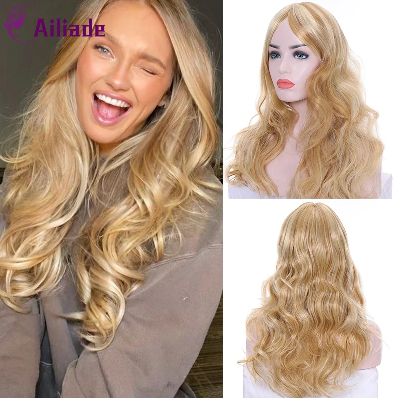 AILIADE с эффектом деграде (переход от темного к коричневый блонд волнистый парик из