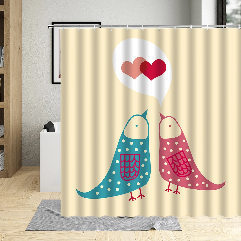 

Cartoons Couple Love Bird Shower Curtain Animal Valentines Day Bathroom Decor Polyester Fabric Waterproof Curtains With Hooks