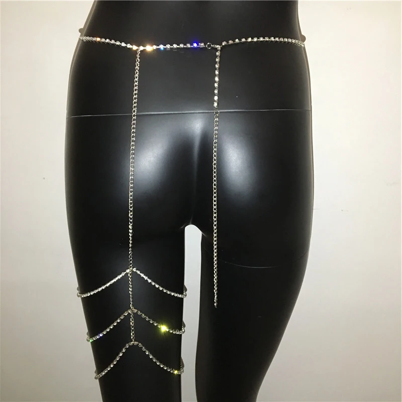 Женская цепочка для ног с кристаллами золотистого и серебристого цвета вечерние