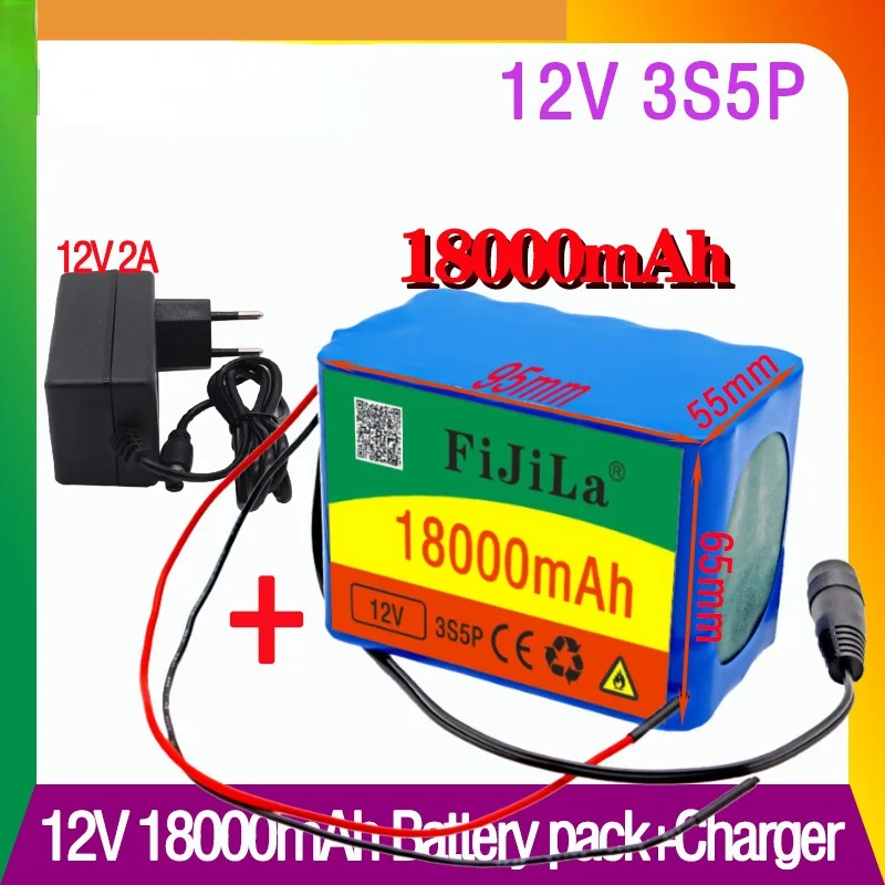 

New 3s8p 12V 18Ah Large capacity 18650 li-lon battery pack 12.6V 18000mAh with PCB Circuit Protection Board+ 12.6V 2A Charger