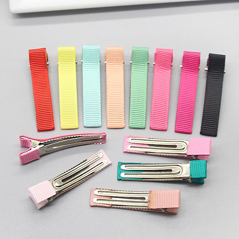 

20pcs/lot 5cm Grosgrain Ribbon Covered Lined Alligator Hair Clips Double Prong Hairpin Base For DIY Girls Baby Kids Bows Hairpin