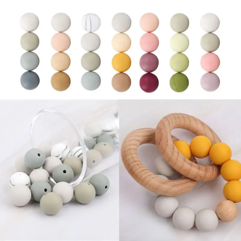 Cuentas redondas de silicona para dentici&oacute;n de beb&eacute;, mordedor seguro, cadena de chupete masticable, productos para beb&eacute;, 15mm, 20 unids/lote-2