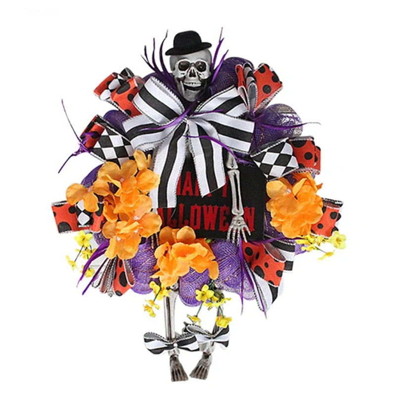 

Halloween Skeleton Wreath Door Hanging Decoration Outdoor Window Wall Party Garden Mantels Tabletop Ornaments Props