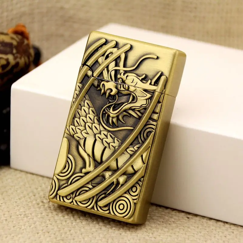 

Dragon Carved Metal Straight Into Creative Inflatable Lighter Windproof Cool Lighter Gadgets for Men Smoking Accessories