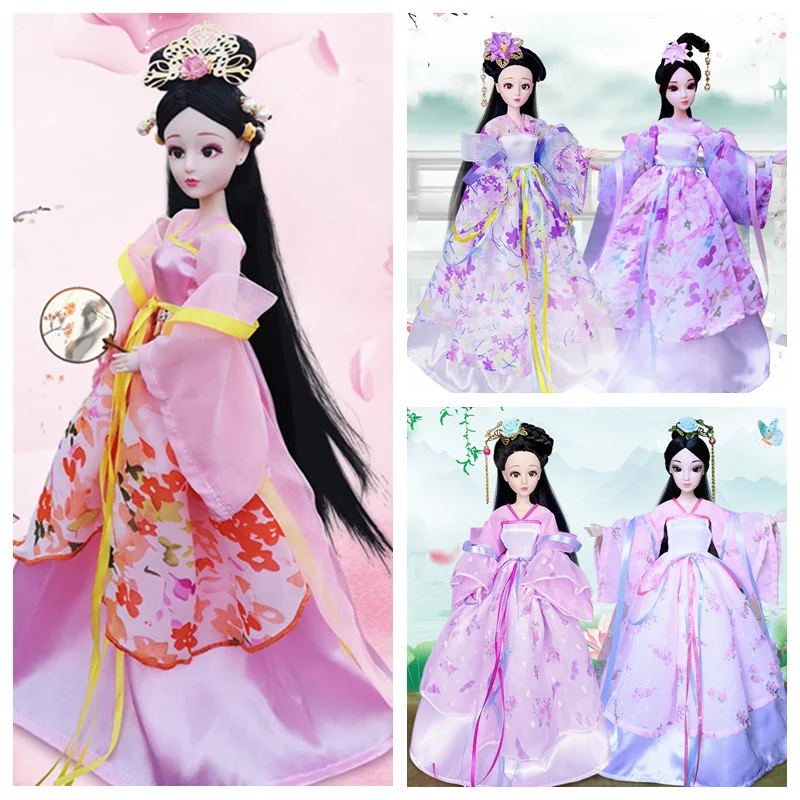 

1/6 Scale 30cm Ancient Costume Long Hair Chinese Fairy Hanfu Dress Barbi Doll 12 or 20 Joints Body Model Toys Girl Gift B0360