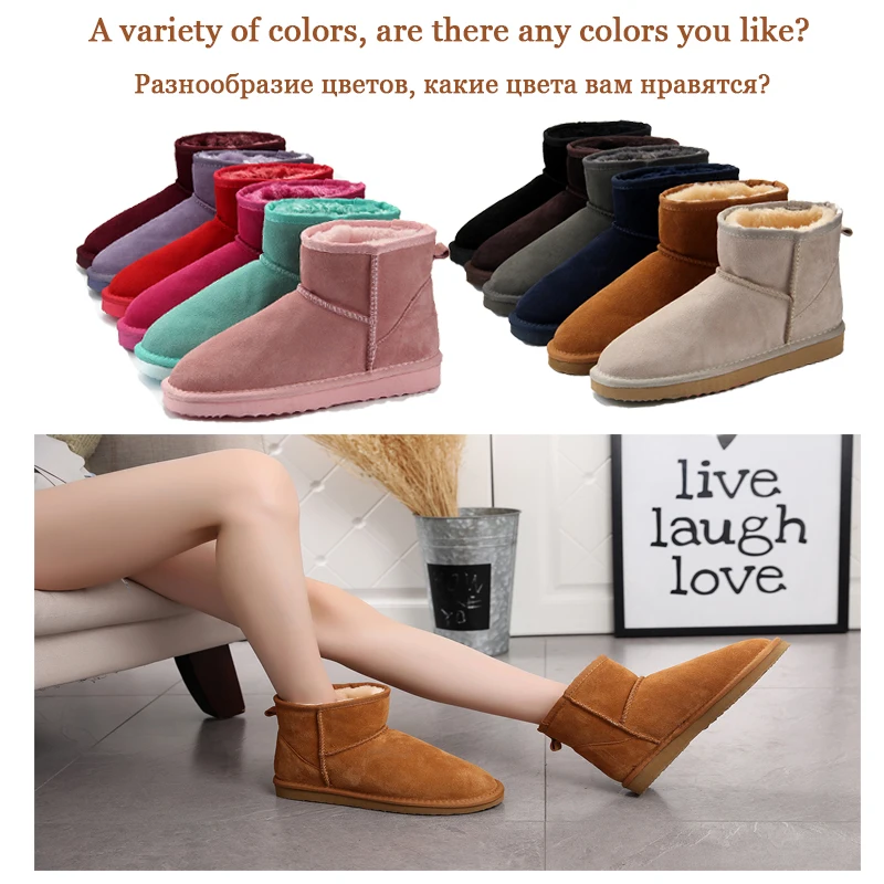 JXANG High Quality Australia Classic Brand Winter Women's Snow Boots Cow Split Leather Ankle Shoes Woman warm women shoes | Обувь