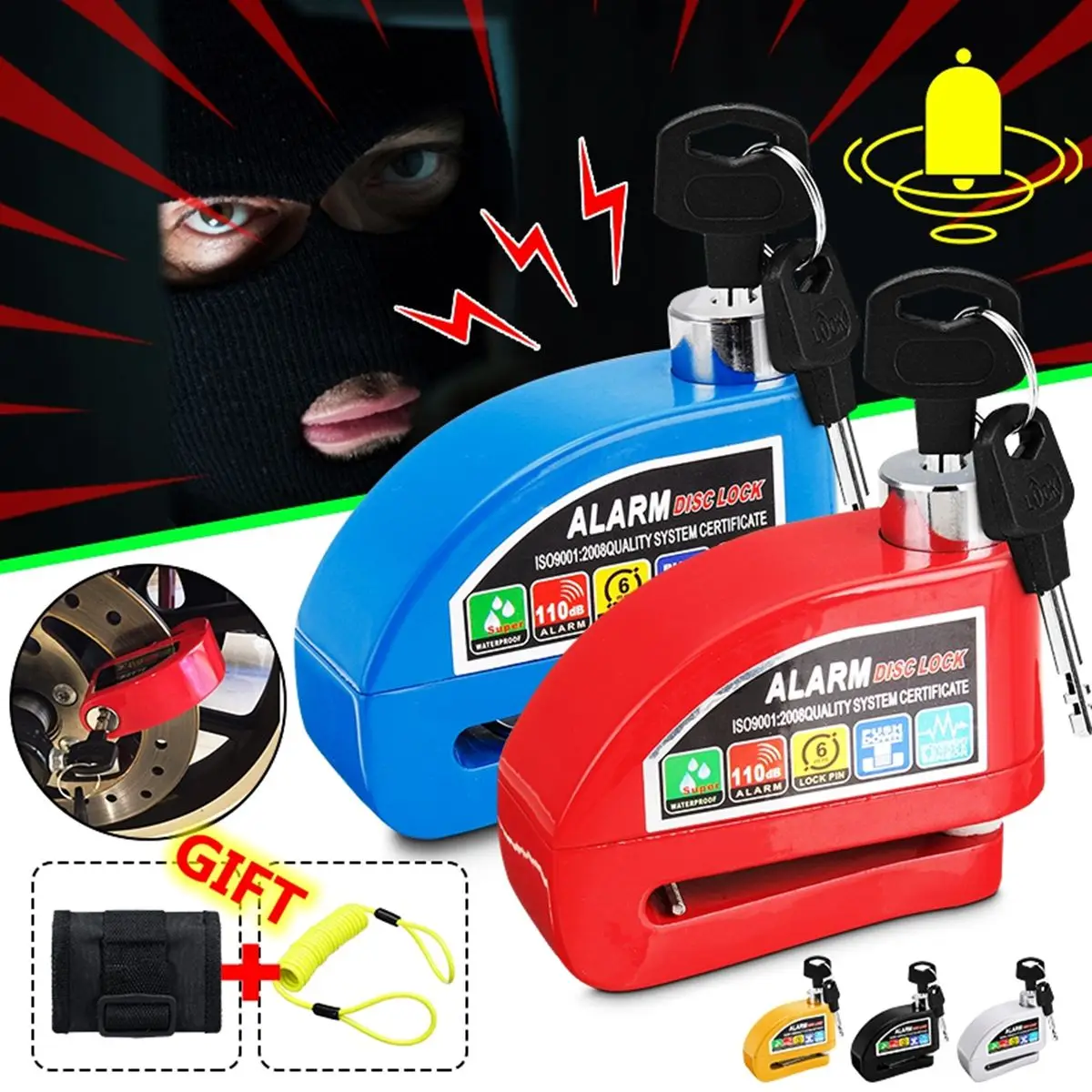 110 дБ мотоцикл велосипед Скутер безопасности противоугонное колесо дисковый